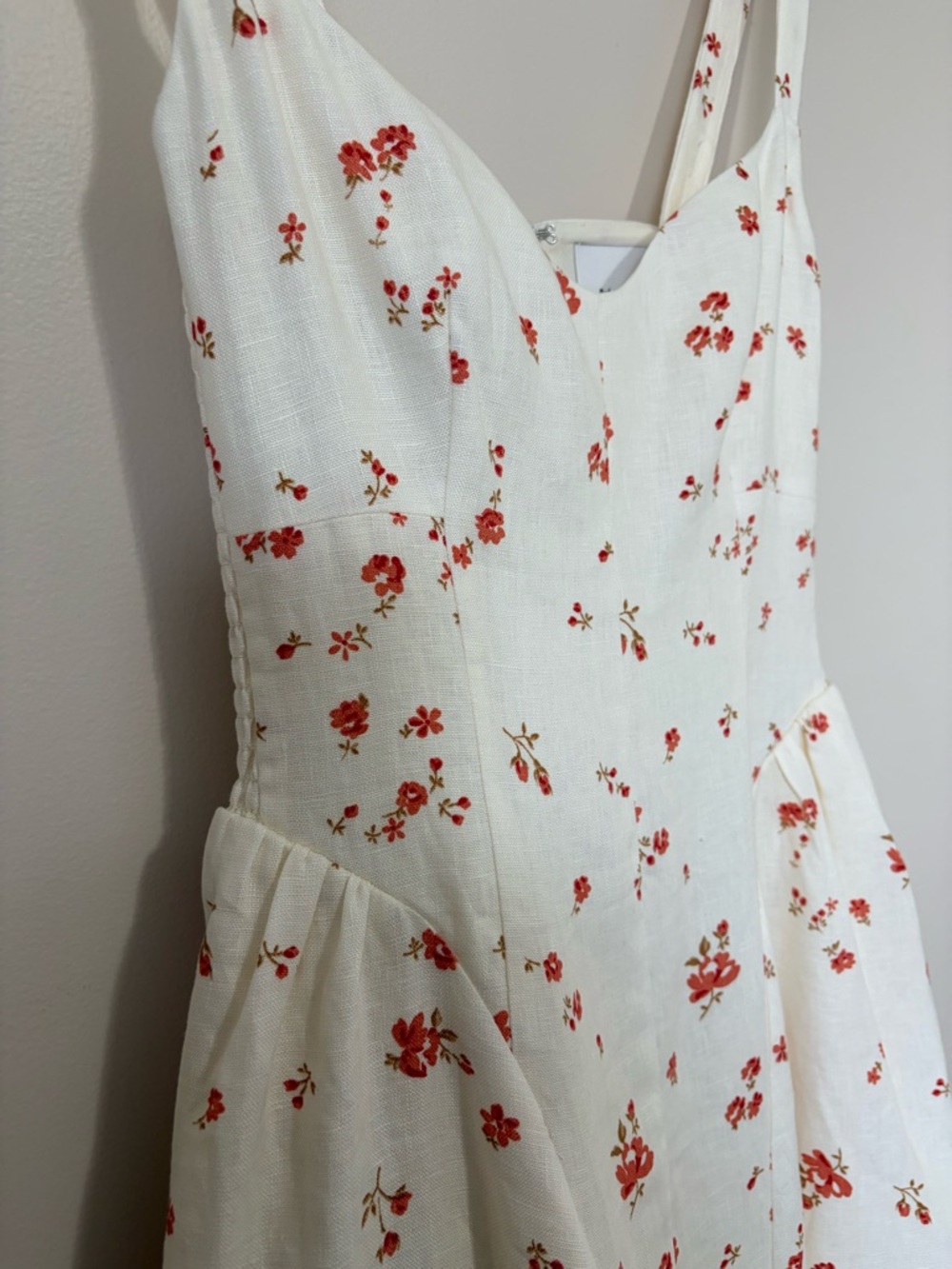 NEW Reformation Birdie Linen Sleeveless Midi Dress Lovie Cream Floral US 0 UK 4 - Picture 10 of 16